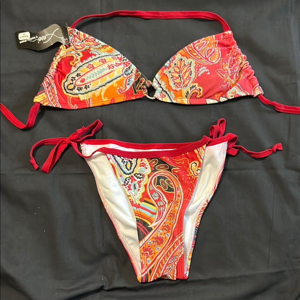 Red Paisley Bikini Set